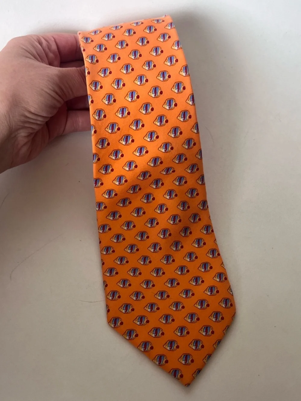 J. Crew Silk Tie Fish Pattern Orange